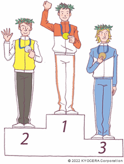 オリンピックの表彰台の１位のところに人が立っているイラスト